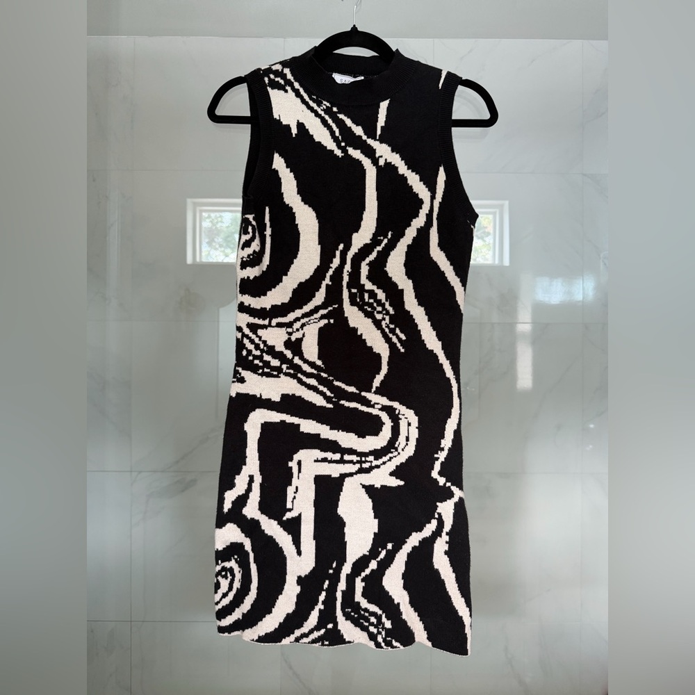 Sage Black & White Swirl Knit Sleevless Dress